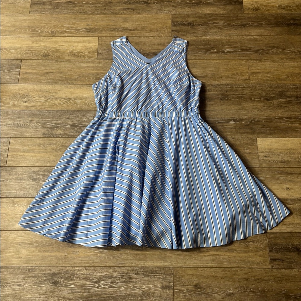Lane Bryant Dress Sz 20 Blue Striped Sleeveless V-Neck Coastal Preppy *Read*